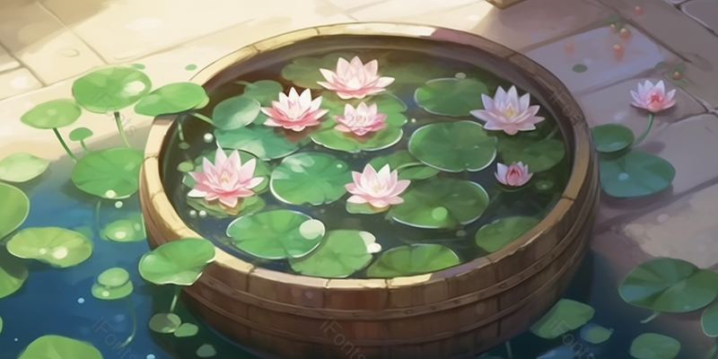 木桶里的荷花盛开清新淡雅荷花插画设计素材壁纸,插画/手绘图,插画/手绘图库,插画/手绘图下载,插画/手绘